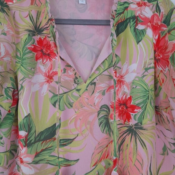 J.Jill Size Petite S Multicolor Tropical Floral Flowy 3/4 Bell Sleeve Tu… - Picture 5 of 10